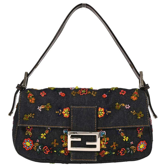 Fendi Navy Denim Beads Baguette Handbag