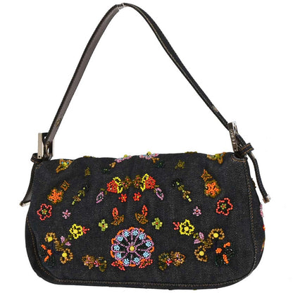Fendi Navy Denim Beads Baguette Handbag