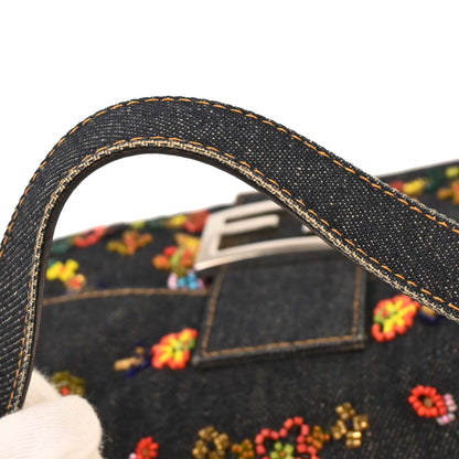 Fendi Navy Denim Beads Baguette Handbag