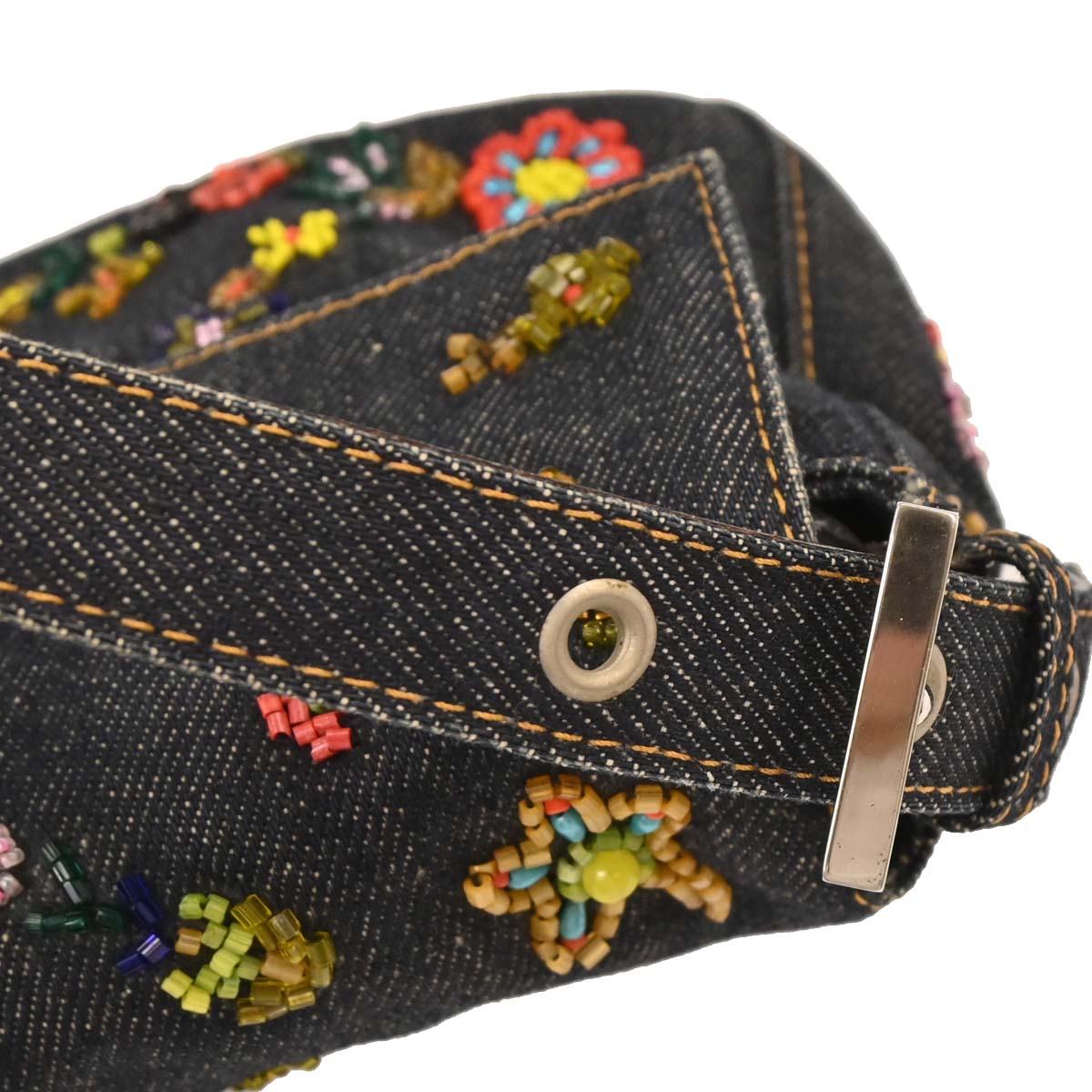 Fendi Navy Denim Beads Baguette Handbag