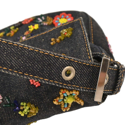 Fendi Navy Denim Beads Baguette Handbag