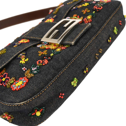 Fendi Navy Denim Beads Baguette Handbag