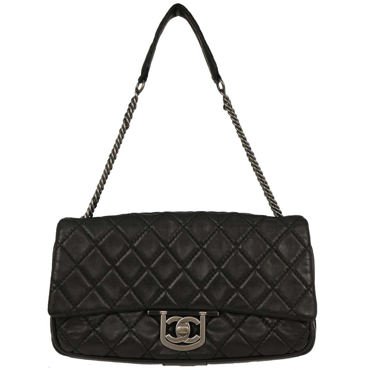 Chanel 2008-2009 Black Lambskin Secret Label Flap Handbag