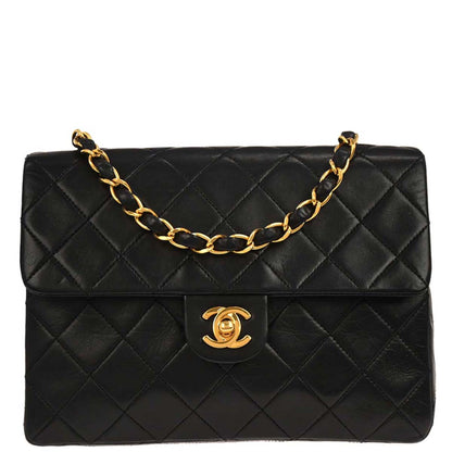 Chanel 1989-1991 Black Lambskin Classic Square Flap Shoulder Bag
