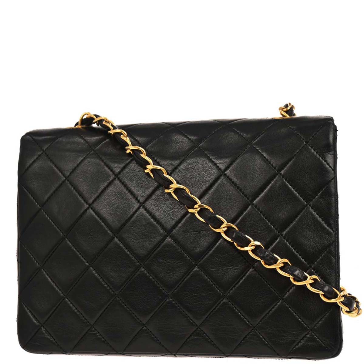 Chanel 1989-1991 Black Lambskin Classic Square Flap Shoulder Bag