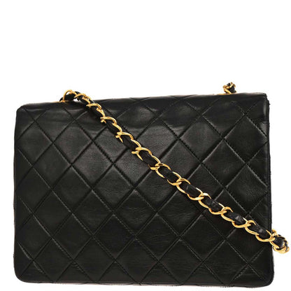 Chanel 1989-1991 Black Lambskin Classic Square Flap Shoulder Bag