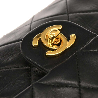 Chanel 1989-1991 Black Lambskin Classic Square Flap Shoulder Bag