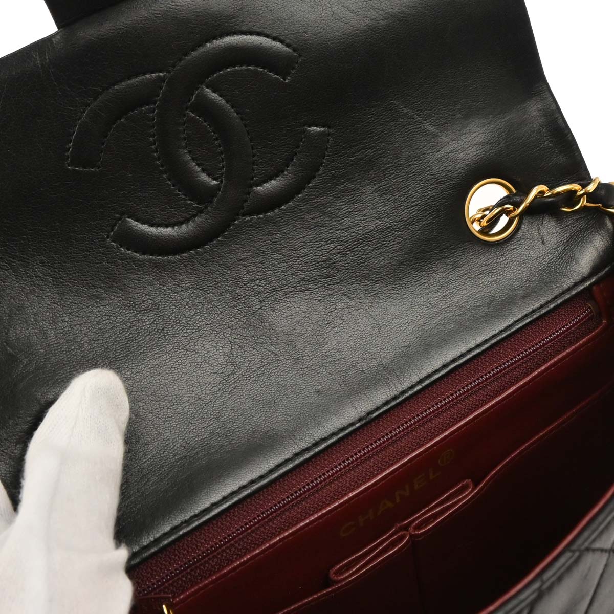 Chanel 1989-1991 Black Lambskin Classic Square Flap Shoulder Bag