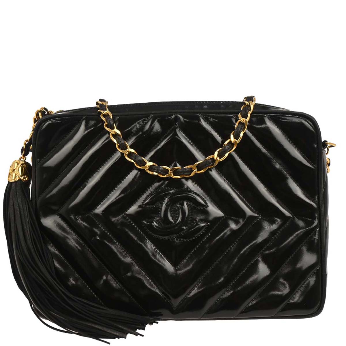 Chanel 1991-1994 Black Patent Leather Camera Bag Small