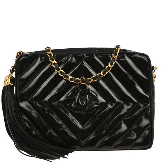 Chanel 1991-1994 Black Patent Leather Camera Bag Small