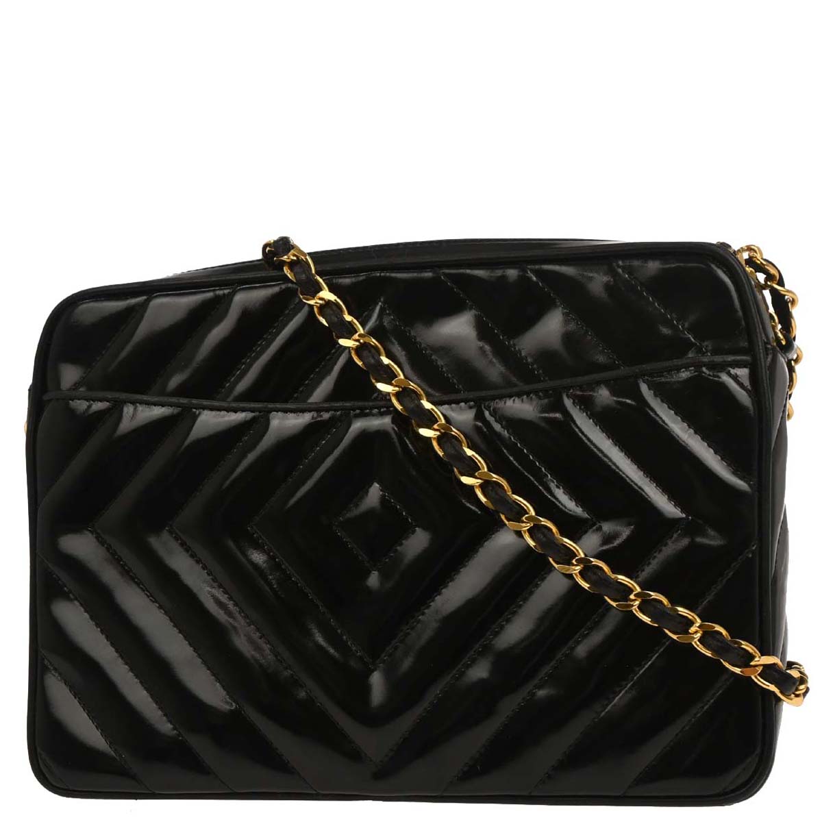 Chanel 1991-1994 Black Patent Leather Camera Bag Small