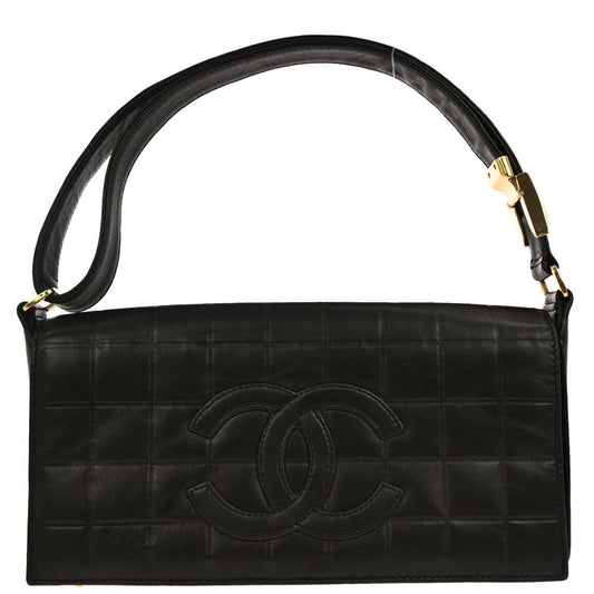 Chanel 2000-2001 Black Lambskin Choco Bar Shoulder Bag