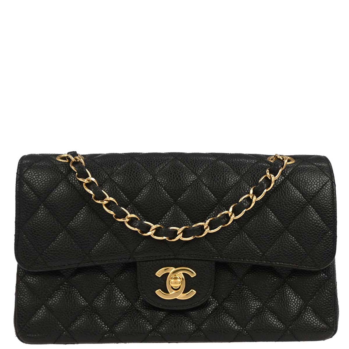 Chanel 2008-2009 Black Caviar Small Classic Double Flap Shoulder Bag