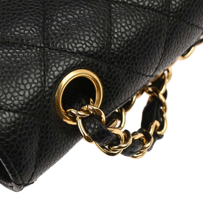 Chanel 2008-2009 Black Caviar Small Classic Double Flap Shoulder Bag