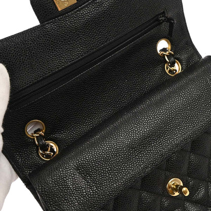 Chanel 2008-2009 Black Caviar Small Classic Double Flap Shoulder Bag