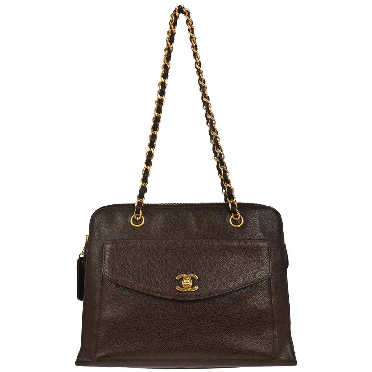 Chanel 1996-1997 Brown Caviar Chain Tote Bag