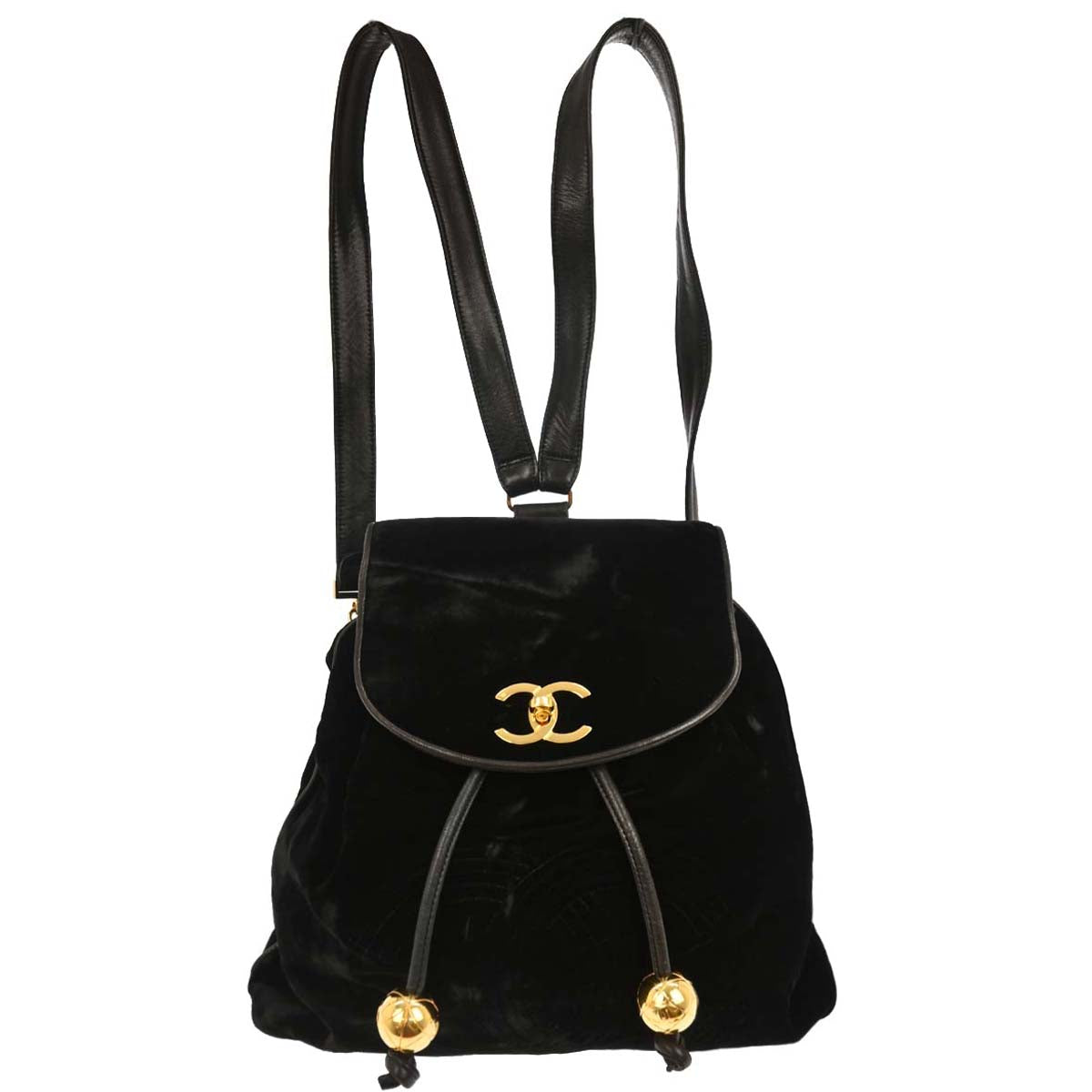 Chanel 1991-1994 Black Velvet Lambskin Backpack