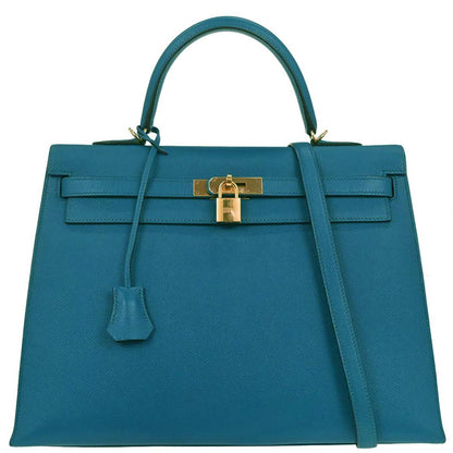 Hermes Blue Izmir Epsom Kelly 35 Sellier 2way Shoulder Handbag