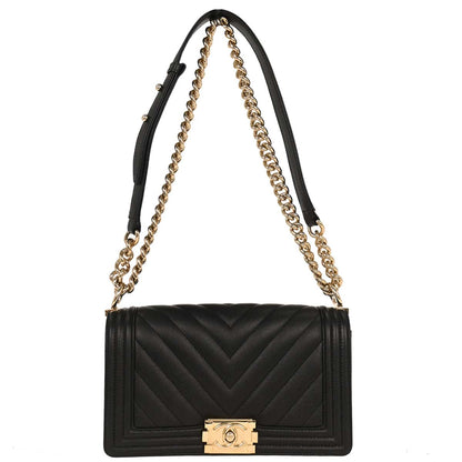 Boy Chanel 2018 Black Caviar Chevron Medium Shoulder Bag