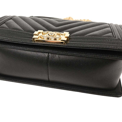 Boy Chanel 2018 Black Caviar Chevron Medium Shoulder Bag