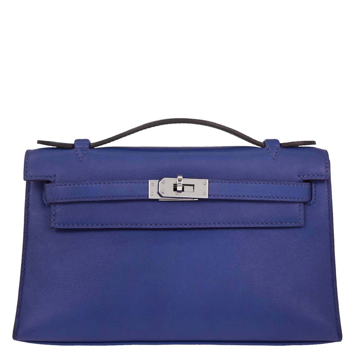 Hermes Blue Electric Swift Kelly Pochette Handbag