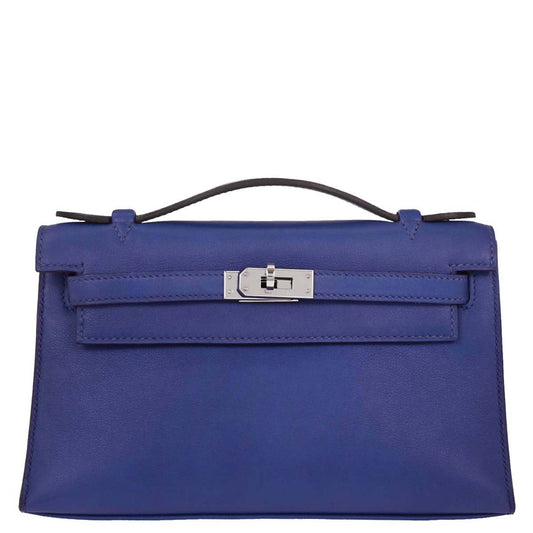 Hermes Blue Electric Swift Kelly Pochette Handbag