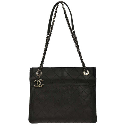 Chanel 2014-2015 Black Calfskin Wild Stitch Chain Tote Bag