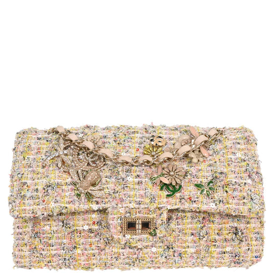 Chanel 2010-2011 Light Pink Tweed 2.55 Medium Classic Double Flap Shoulder Bag