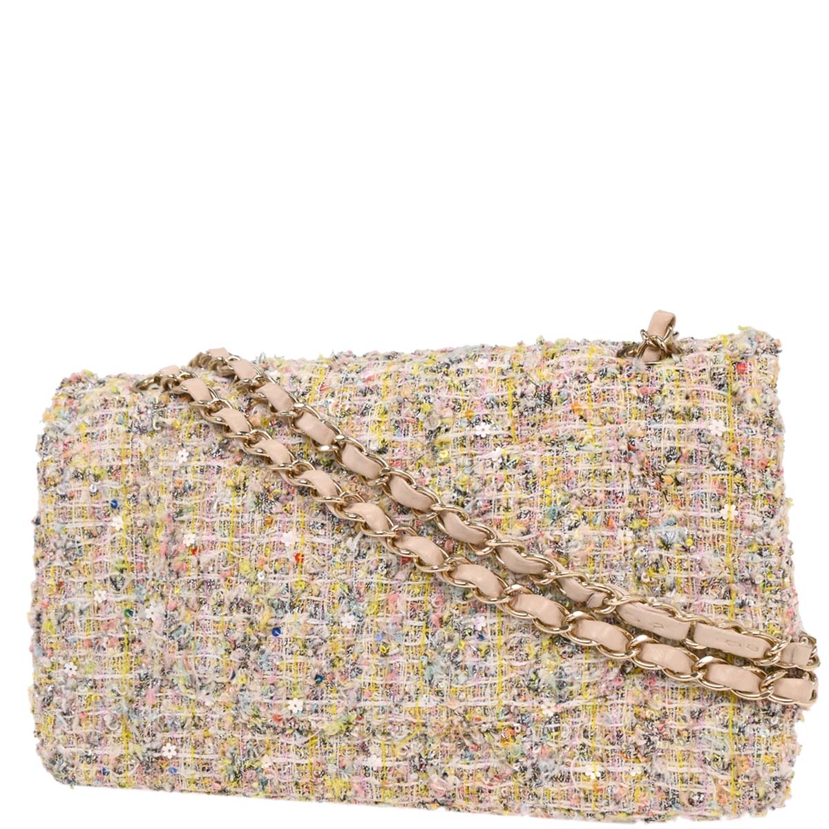 Chanel 2010-2011 Light Pink Tweed 2.55 Medium Classic Double Flap Shoulder Bag