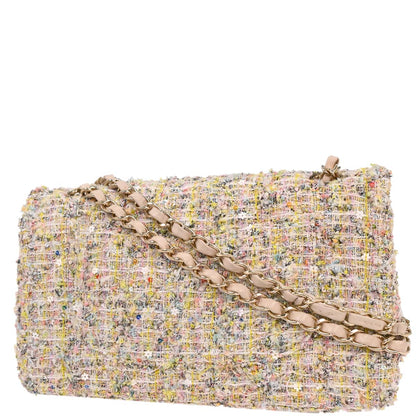 Chanel 2010-2011 Light Pink Tweed 2.55 Medium Classic Double Flap Shoulder Bag
