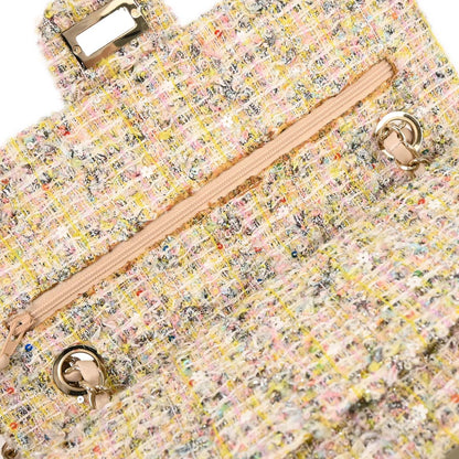 Chanel 2010-2011 Light Pink Tweed 2.55 Medium Classic Double Flap Shoulder Bag