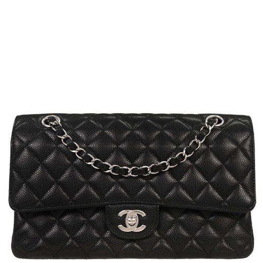 Chanel 2017 Black Caviar Medium Classic Double Flap Shoulder Bag