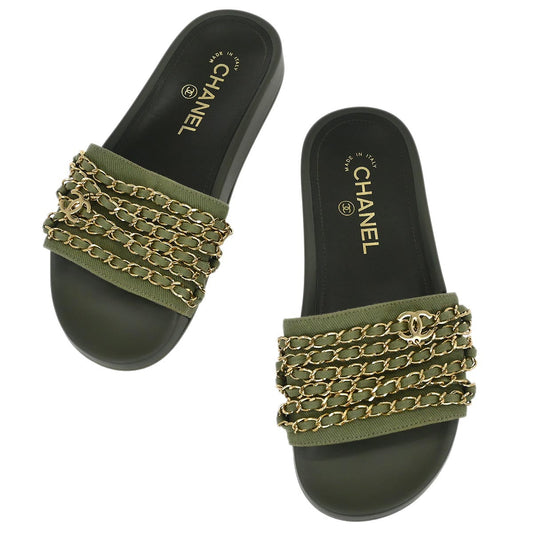 Chanel *Dark Green Shoes Sandals #36