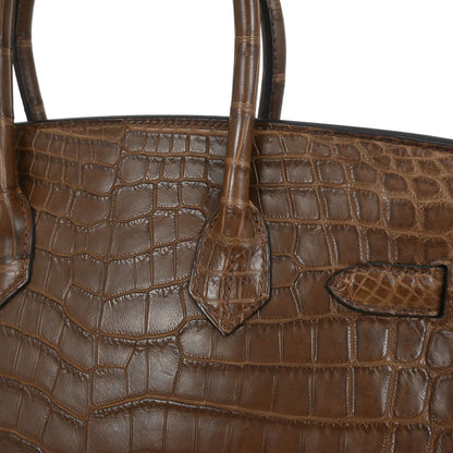 Hermes * Cacao Matte niloticus Crocodile Birkin 30 Handbag