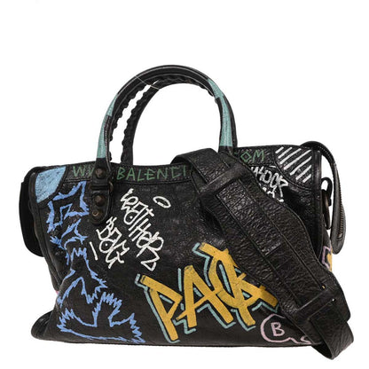 Balenciaga Black City Small Graffiti Handbag