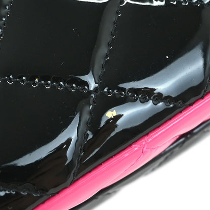 Chanel 2019 Pink Black Patent Leather Medium Classic Double Flap Shoulder Bag