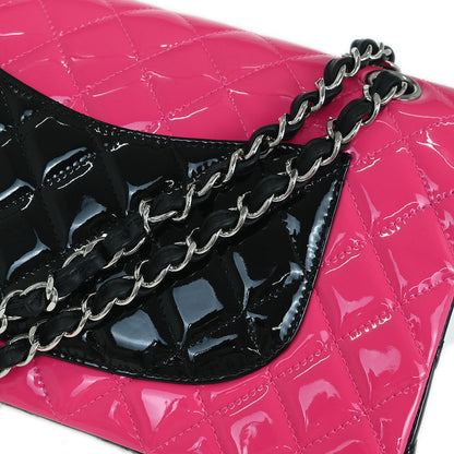 Chanel 2019 Pink Black Patent Leather Medium Classic Double Flap Shoulder Bag