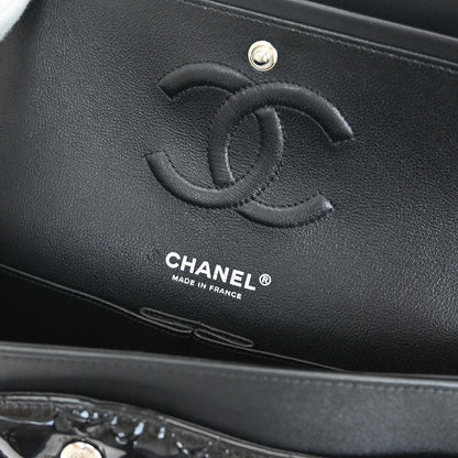Chanel 2019 Pink Black Patent Leather Medium Classic Double Flap Shoulder Bag