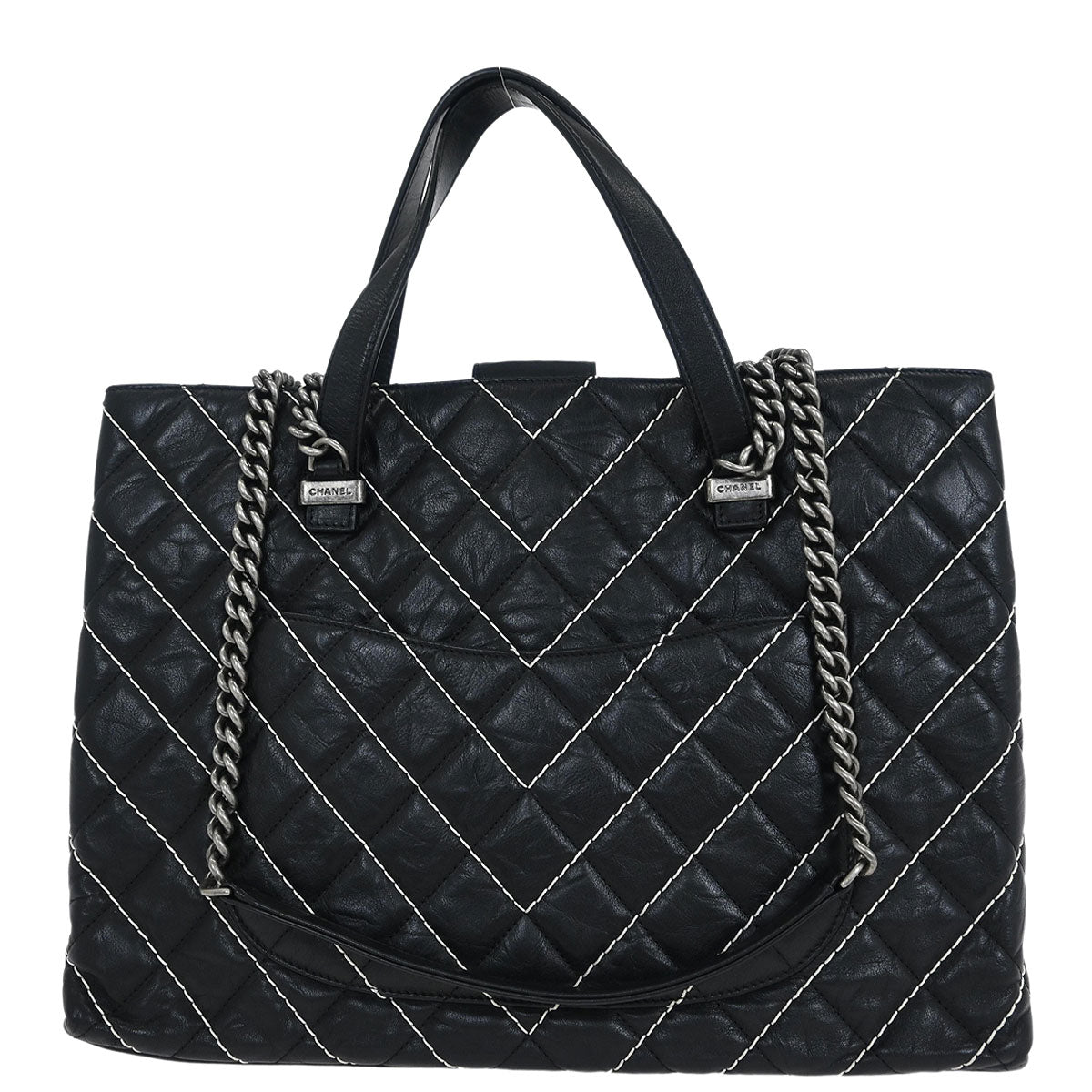 Chanel 2017 Black Calfskin Chevron Tote Bag