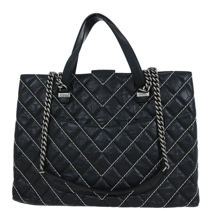 Chanel 2017 Black Calfskin Chevron Tote Bag