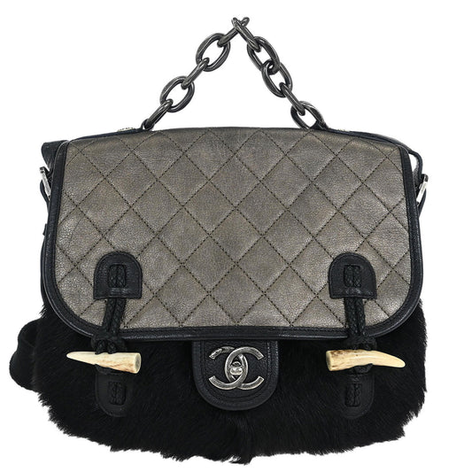 Chanel * 2015-2016 Black Faux Fur Paris-Salzburg Messenger Bag