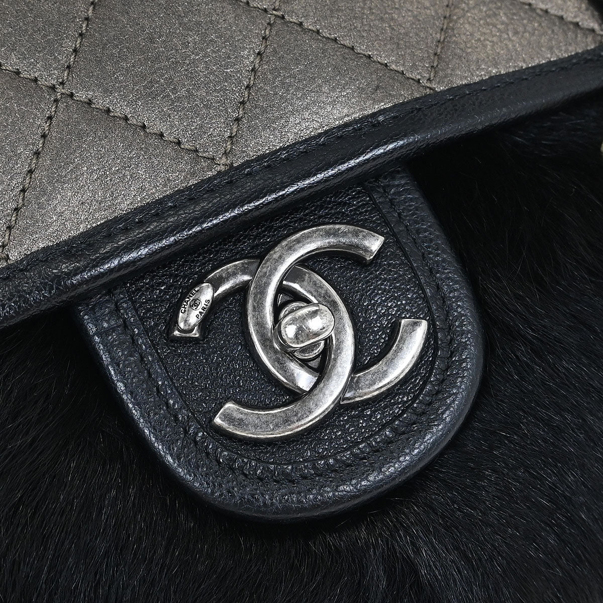 Chanel * 2015-2016 Black Faux Fur Paris-Salzburg Messenger Bag