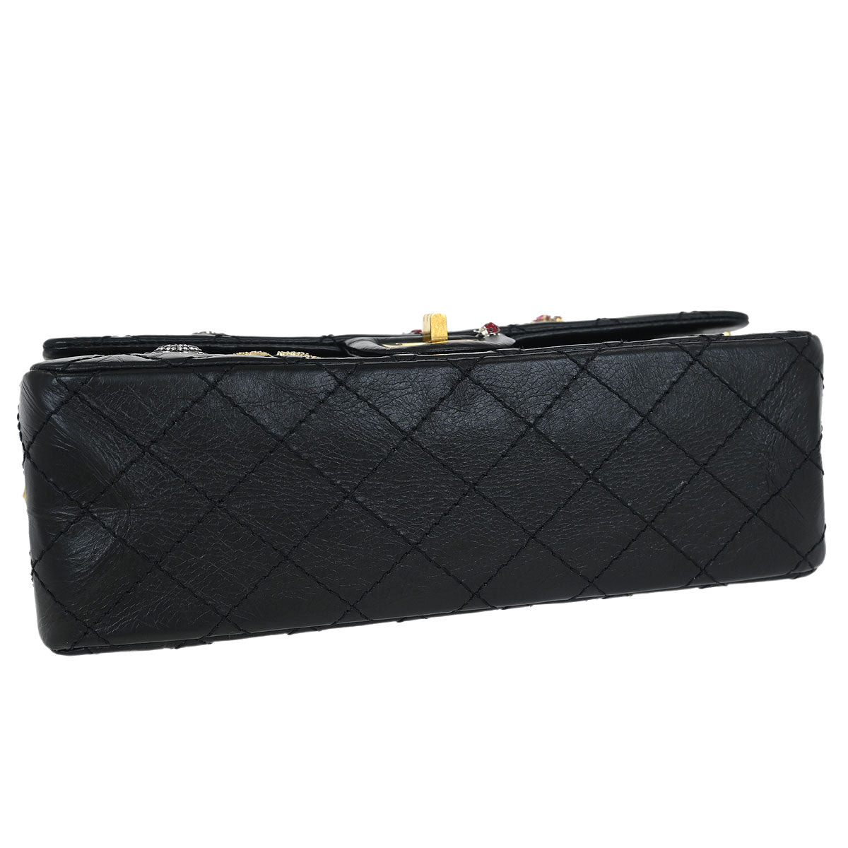Chanel 2017-2018 Black Calfskin Icon 2.55 Medium Classic Double Flap Shoulder Bag