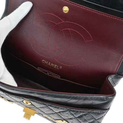 Chanel 2017-2018 Black Calfskin Icon 2.55 Medium Classic Double Flap Shoulder Bag