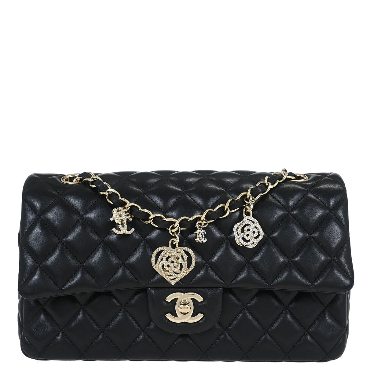 Chanel 2014 Black Lambskin Single Flap Shoulder Bag