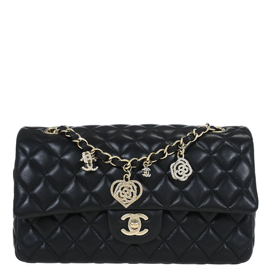Chanel 2014 Black Lambskin Single Flap Shoulder Bag
