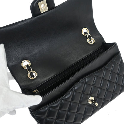 Chanel 2014 Black Lambskin Single Flap Shoulder Bag