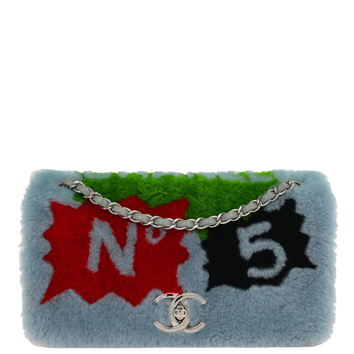 Chanel 2014-2015 Light Blue Wool No.5 Turnlock Full Flap Shoulder Bag