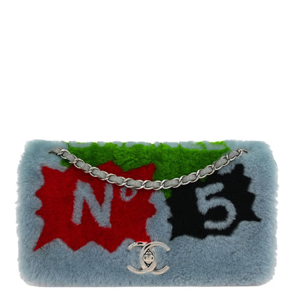 Chanel 2014-2015 Light Blue Wool No.5 Turnlock Full Flap Shoulder Bag