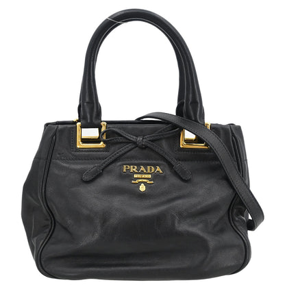 Prada Black Leather 2way Shoulder Handbag